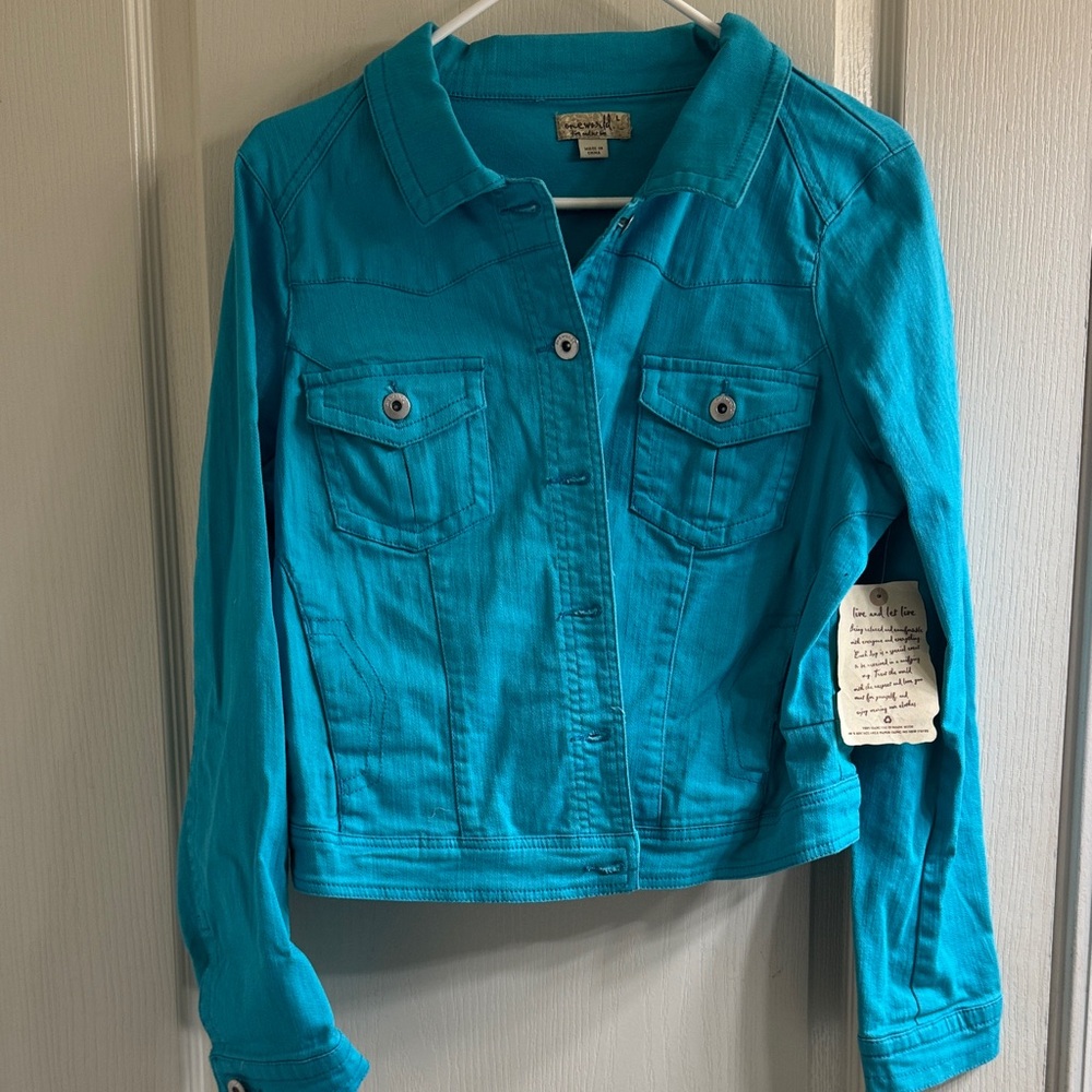 NWOT ONE WORLD Turquoise Jean Jacket